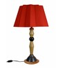 Damsel Red Fabric Shade Night Lamp With Wood Base