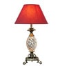 Red Fabric Shade Table Lamp with Brown Base
