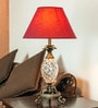 Red Fabric Shade Table Lamp with Brown Base