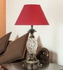 Red Fabric Shade Table Lamp with Brown Base