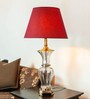 Red Fabric Shade Table Lamp with Gold Base