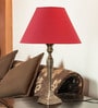 Red Fabric Shade Table Lamp with Brown Base