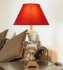 Red Fabric Shade Table Lamp with Gold Base