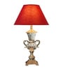 Red Fabric Shade Table Lamp with Gold Base