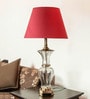 Red Fabric Shade Table Lamp with Gold Base