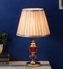 Red Fabric Shade Table Lamp With Gold Base