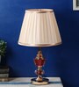 Red Fabric Shade Table Lamp With Gold Base