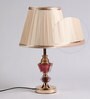 Red Fabric Shade Table Lamp With Gold Base