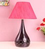 Red Fabric Shade Table Lamp with Black Base