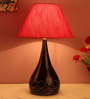 Red Fabric Shade Table Lamp with Black Base