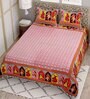 Red Floral 144 TC Cotton King Bedsheet and 2 Pillow Cover