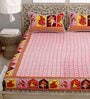 Red Floral 144 TC Cotton King Bedsheet and 2 Pillow Cover