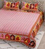Red Floral 144 TC Cotton King Bedsheet and 2 Pillow Cover