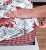 Red Floral 144 TC Cotton King Fitted Bedsheet with 2 Pillow Covers