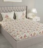 Red Floral 144 TC Cotton Queen Sized Bed Sheets with 2 Pillow Covers