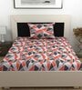 Red Floral 144 TC Cotton Single Bedsheet With 1 Pillow Cover