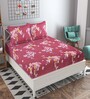 Red Floral 160 TC Cotton Queen Sized Bed Sheets with 2 Pillow Covers
