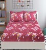 Red Floral 160 TC Cotton Queen Sized Bed Sheets with 2 Pillow Covers
