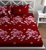 Red Floral 160 TC Microfiber Double Queen Bedsheet With 2 Pillow Covers