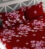 Red Floral 160 TC Microfiber Double Queen Bedsheet With 2 Pillow Covers