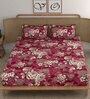 Red Floral 160 TC Microfiber Double Queen Bedsheet With 2 Pillow Covers