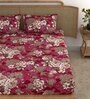 Red Floral 160 TC Microfiber Double Queen Bedsheet With 2 Pillow Covers