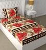 Red Floral 180 TC Microfiber Single Bedsheet With 1 Pillow Cover
