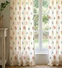 Red Cotton Floral 8 Ft Eyelet Door Curtains (Set Of 2)