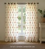 Red Cotton Floral 8 Ft Eyelet Door Curtains (Set Of 2)
