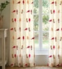 Red Cotton Birds Theme 7 Ft Eyelet Door Curtains (Set Of 2)