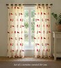 Red Cotton Birds Theme 8 Ft Eyelet Door Curtains (Set Of 2)