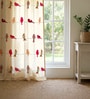Red Cotton Birds 5 Ft Eyelet Window Curtains (Set Of 2)