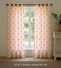 Red Cotton Floral 8 Ft Eyelet Door Curtains (Set Of 2)