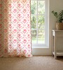 Red Cotton Floral 5 Ft Eyelet Window Curtains (Set Of 2)