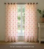 Red Cotton Floral 5 Ft Eyelet Window Curtains (Set Of 2)