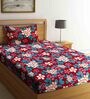 Red Floral 300 TC Cotton 1 Single Size Bedsheet With 1 Pillow Cover