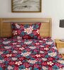Red Floral 300 TC Cotton 1 Single Size Bedsheet With 1 Pillow Cover