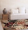 Red Floral Blended Linen 3 ft x 5 ft Machine Made Carpet