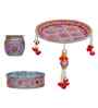 Red Floral Decorative Stainless Steel Karwa Chauth Thali Set with Plate Chalni Lota|Karva Chauth Pooja Thali