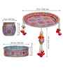 Red Floral Decorative Stainless Steel Karwa Chauth Thali Set with Plate Chalni Lota|Karva Chauth Pooja Thali
