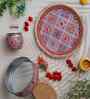 Red Floral Decorative Stainless Steel Karwa Chauth Thali Set with Plate Chalni Lota|Karva Chauth Pooja Thali