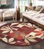Red Floral Polyester 2.5 ft x 2.5 ft Machine Made Round Carpet