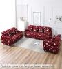 Red Floral Polyester 4 Seater Sofa Cover