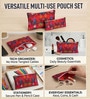 Red Floral Printed Utility Pouches Set of 2
