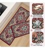 Red Floral Velvet Antiskid Machine Made Floor Runner and Door Mat Combo