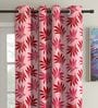 Red Floral Polyester 5Ft Semisheer Eyelet Window Curtains (Set Of 2)