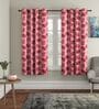Red Floral Polyester 5Ft Semisheer Eyelet Window Curtains (Set Of 2)
