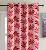 Red Floral Polyester 9Ft Semisheer Eyelet Door Curtains (Set Of 2)