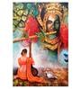 krishna With Flute In Red Canvas Framed Art Print (33 x 21 Inches)