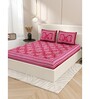 Pink Traditional 200 TC Cotton Double Queen Sized Bedsheet With 2 Pillow Covers